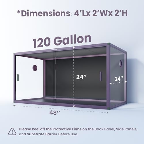 Phailozoo 120 Gallon Reptile Terrarium with 10” Reptile Tank Stackers, Front Opening Reptile Tank for Easy Feeding, Reptile Enclosure with Leakproof Bottom & Top Screen Ventilation 48''x24''x24''