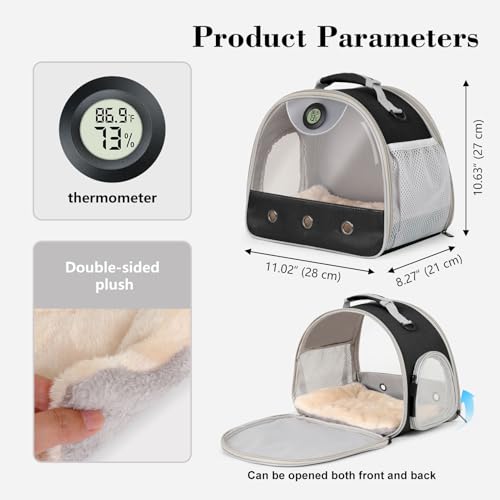 Bearded Dragon Travel Backpack Carrier with Reptile Thermometer and Humidity Gauge Lizard Travel Cage Space Capsule Clear Bubble Window Astronaut Reptile Bag for Ball Python (Black, Carrier+I LSH) - color: Black, size: Carrier+I LSH