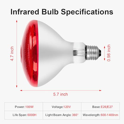Infrared Bulb Heat Lamp, Red Light Therapy Heat Bulbs, Infrared Light Bulb for Body Suitable for E26/E27 Socket - size: 100