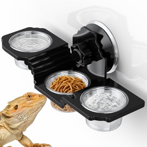 Crested Gecko Feeding Ledge with 6 PVC Cups -Strong Suction Reptile Food Dish for Leopard Geckos, Spiders,Lizard,Snail & Small Birds - Space-Saving Terrarium Habitat Feeder Easy to Clean