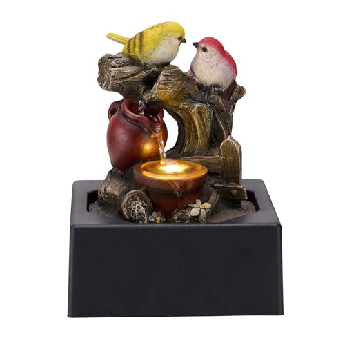 TERESA'S COLLECTIONS Tabletop Water Fountain Outdoor for Home Decor, Birds Statues Waterfall Fountain Indoor for Living Room Decor,Include LED Light and Pump,Ideal for Dad 9.4"