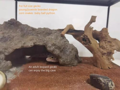 Reptile Simulation Rock Hideouts Cave Amphibian Hides Resin Habitat Decor Shelter for Gecko Leopard Lizards Toad Turtle (Medium) grey