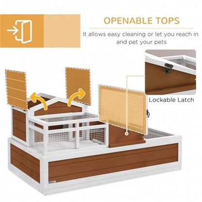 Wooden Turtle cage, Small Animal cage, Small Animal House, mesh top, Three Separate Areas and Two Floors, Indoor/Outdoor Design, openable roof, Pull-Out Tray