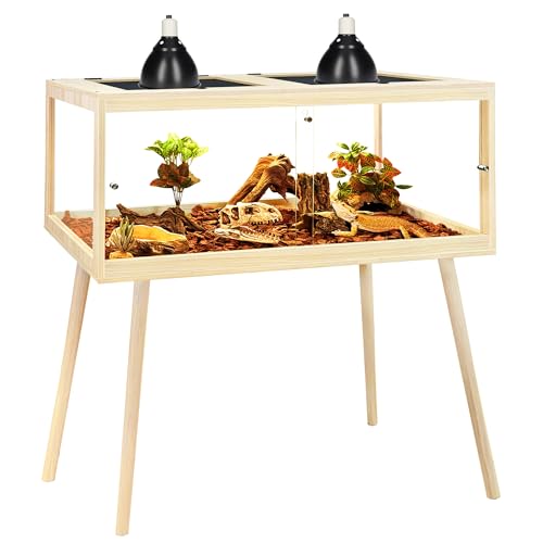 PROLEE Bearded Dragon Tank with Leg, 80 Gallon Tempered Glass Lizard Tank, Reptile Enclosure with Metal Mesh and Lockable Door, Reptile Tank for Snakes,Chameleon (Oak, 48x19x19 Inch)