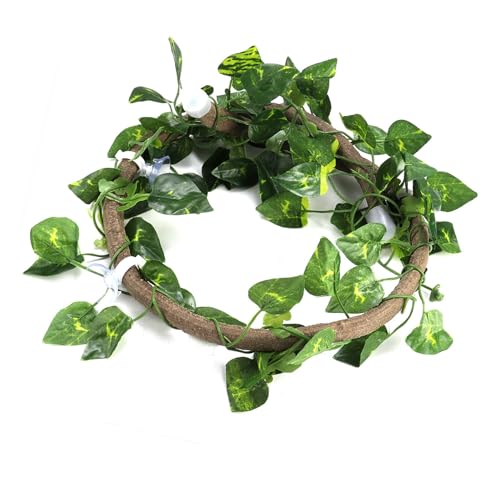 Reptile Climbing Vine Bendable with Suction Cups, a Flexible Terrarium Decor and Artificial Rattan Reptile Vine for Chameleon and Gecko Habitats (Rattan + Green Radish Leaves) - size: Rattan + green radish leaves
