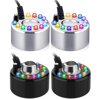 Yaomiao 4 Piece Halloween Mist Maker Fogger Small Ultrasonic Fog Machine Fountain Mister Fogger Water Garden Pond Foggers Air Humidifier with 12 LED Light Flashes for Halloween (Black and Silver) - color: Black and Silver