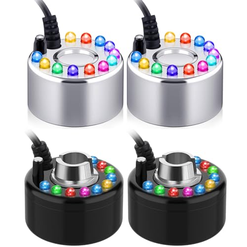 Yaomiao 4 Piece Halloween Mist Maker Fogger Small Ultrasonic Fog Machine Fountain Mister Fogger Water Garden Pond Foggers Air Humidifier with 12 LED Light Flashes for Halloween (Black and Silver) - color: Black and Silver