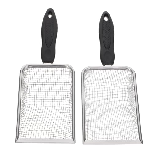 2PCS Cat Litter Shovel: Stainless Steel Litter Cleaner Corner Scoop - Mesh Poop Box Shovel for Reptile Terrarium Sand Waste Beach Scoop Cat Supplies (2.4mm, 3.4mm Hole)