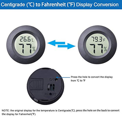 3pcs Mini Hygrometer Thermometer Indoor Outdoor Round Humidity Meter Fahrenheit Celsius Switchable Temperature Gauge Humidity Sensor Monitor for 3D Printer Reptile Jars