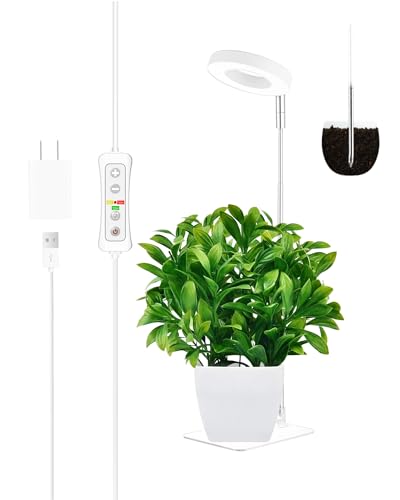 yadoker Halo Plant Grow Light, LED Growing Light with Base Full Spectrum for Indoor Plants,Height Adjustable, Automatic Timer, 5V Low Safe Voltage,Idea for Small Plants - color: 3.4 inch White with Base, size: 1 Pack