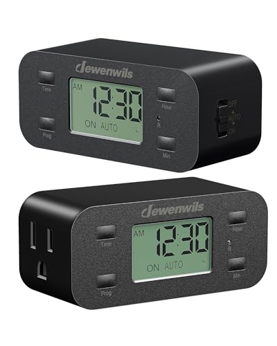 DEWENWILS 24 Hour Programmable Digital Timer Outlet with 1 Grounded Outlet, 2 Pack Timers for Electrical Outlets, 3 Prong Light Timer for Indoor Lamp Fan Aquarium, 125V/15A/1000W, 1/2 HP, Black - style: Black-2PK