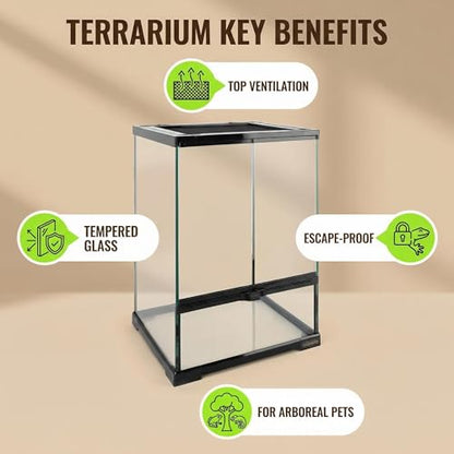 11 Gallon Reptile Glass Tank Vertical Terrarium 12"x12"x18" Habitat Enclosure with Front Openning Door and Top Screen Ventilation for Geckos, Snakes,Tree Frogs,Chameleon - size: 12x12x18inch
