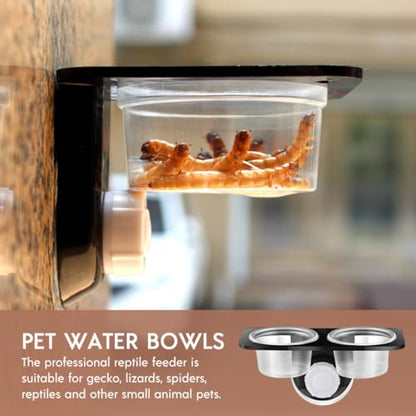 UKCOCO 2pcs Double Suction Cup Reptile Food Bowls Water Feeding Dish for Gecko Lizard Terrarium Pets Black
