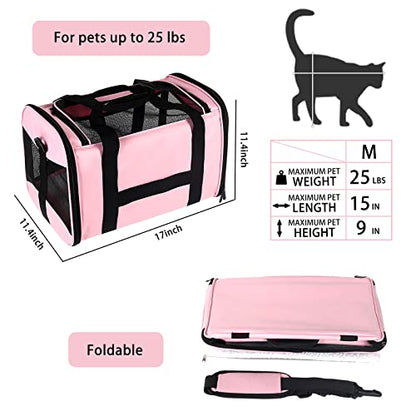 Cat Carrying Case - Pet Carrier Airline Approved, Protable and Breathable Pet Travel Carrier Removable Fleece Pad, Collapsible Cat Carrier Dog Carrier for Medium Cats Small Cats Dogs (Medium, Pink) - color: pink, size: 17.0"L x 11.0"W x 11.0"H