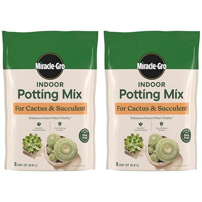 Miracle-Gro Indoor Potting Mix for Cactus and Succulent, Fast-Draining Cactus and Succulent Potting Mix with Plant Food, 8 qt. (2-Pack)