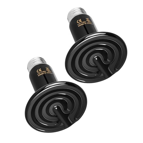 Simple Deluxe 75W Ceramic Heat Emitter 2-Pack, Reptile Heat Lamp No Light Emitting Heat Bulbs for Amphibian Terrarium, Bearded Dragon Lizard Snake Turtle, Brooder Coop Incubating Chicken - size: 75W *2, style: D-75mm