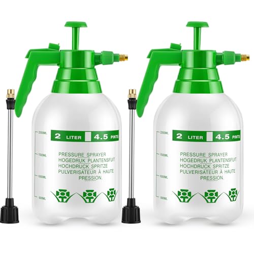 2 Set Handheld Pump Sprayer 68 oz Garden Pump Sprayers 0.5 Gallon 2l Adjustable Water Spray Bottles with Steel Nozzle Extended Rod for Plant Mist Watering Spraying Fertilizing Cleaning - color: White, size: 2L