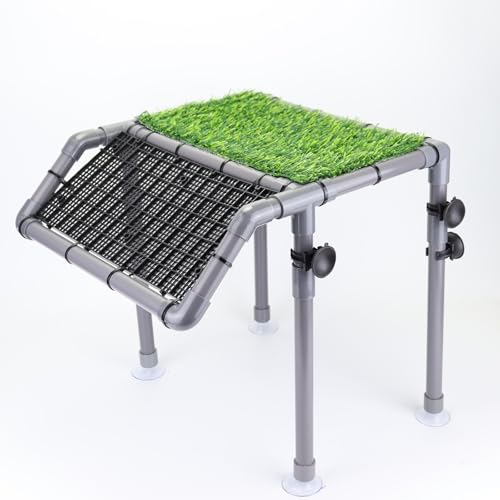 Turtle Basking Platform, Extra Large Turtle Dock with Artificial Grass and Non-Slip Ramp, 13.4" x 10" Resting Area Fits 75/90/120 Gallon Tanks