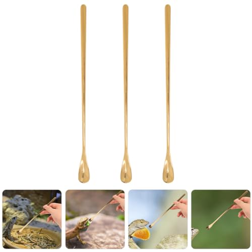 Housoutil 3pcs Reptile Feeding Spoon Handle Lizard Food Scoop for Bearded Dragons Geckos More Easy to Use for Pet Owners Gold - color: As Shown 3