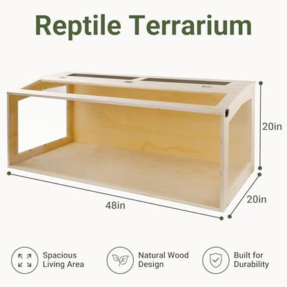 80 Gallon Bearded Dragon Tank with Locking Doors 48x20x20 Inch Reptile Enclosure Anti-Scratch Acrylic Front Metal Mesh Top Oak Wood Terrarium for Bearded Dragons Snakes Iguanas Chameleons
