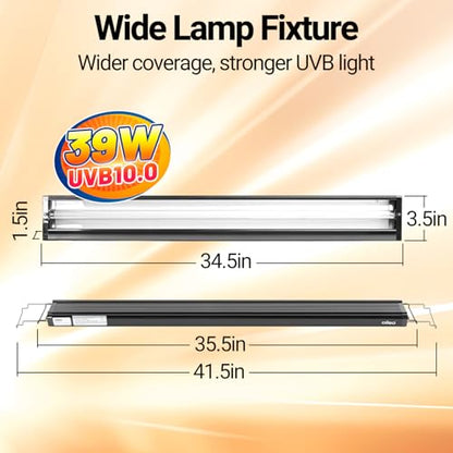 T5 HO Reptile Light Fixture UVB Lighting Combo Kit, Terrarium Lamp Hood Light with UVB 10.0 for Bearded Dragon, Gecko, Lizard (39W) - size: 39W
