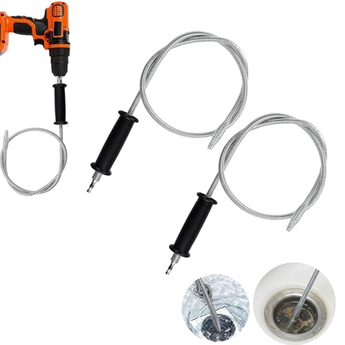 2 Pack 6.5 ft Drain Snake Drill Attachment Sink Hair Drain Clog Remover Attaches to Any Drill Stainless Steel Plumbing Snake Auger Flexible Hair Snakes Tool for Sink Bathtub Shower Bathroom Kitchen