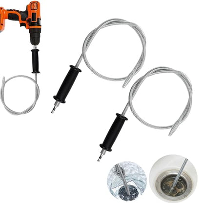 2 Pack 6.5 ft Drain Snake Drill Attachment Sink Hair Drain Clog Remover Attaches to Any Drill Stainless Steel Plumbing Snake Auger Flexible Hair Snakes Tool for Sink Bathtub Shower Bathroom Kitchen