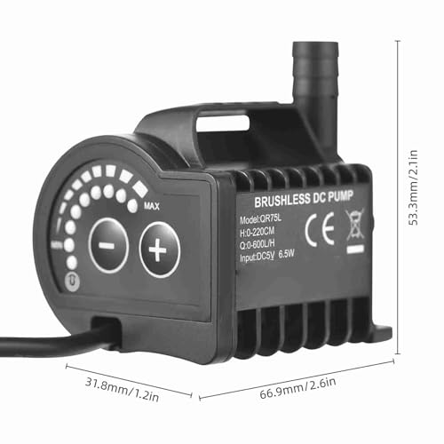 6.5W Electric with 8 Adjustable Levels, 7.2ft Lift Height, 5V USB Mini Fountain Pump for Aquarium, Fountain, Cooling (QR75L) - color: Qr75l
