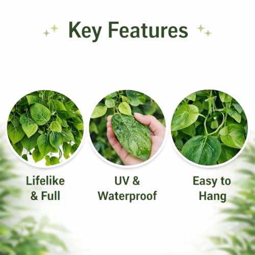 Adak Fake Hanging Plants Vines (2 Pack) – Artificial Ivy Greenery Garlands for Room Decor, Bedroom, Living Room, Kitchen, Office & Patio – Indoor & Outdoor Hanging Décor (No Flowerpot)