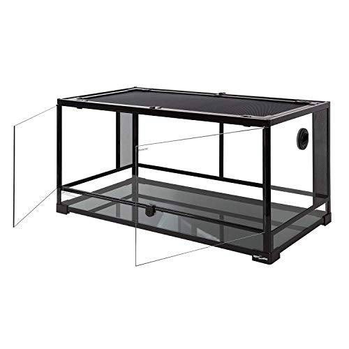 REPTI ZOO Dual Reptile Light Fixture and 49 Gallon Reptile Glass Tank Terrarium 2 in 1 Side Meshes and Side Glasses