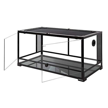 REPTI ZOO Dual Reptile Light Fixture and 49 Gallon Reptile Glass Tank Terrarium 2 in 1 Side Meshes and Side Glasses