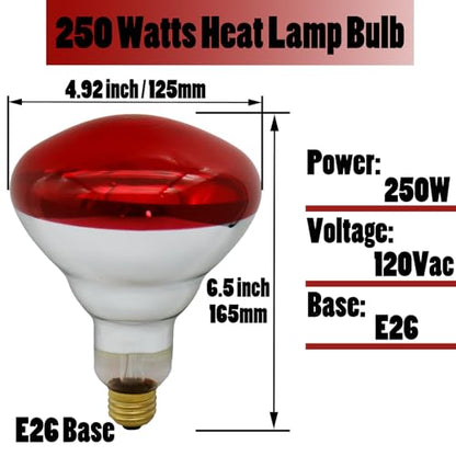 Infrared Lamps 250 Watts Heat Lamp Bulbs, R40 Brooder for Chickens, Infrared Reflector Heat Bulb for Brooder Coop Heater, Incandescent Heating Light Bulb for Food, Pet, Bathroom, Light Therapy, 2 Pack