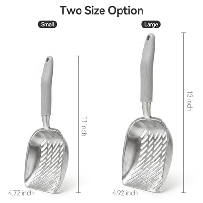 Cat Litter Scoop, Kitty Metal Scooper, Heavy Duty Aluminum Deep Sifter with Long Handle, Rustproof Durable Kitten Poop Shovel for Travel & Small Litter Box - color: Gray, size: Medium