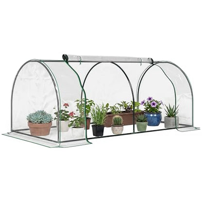 Outsunny 7' x 3' x 2.5' Mini Greenhouse, Portable Tunnel Green House with Roll-Up Zippered Door, UV Waterproof Cover, Steel Frame, Clear