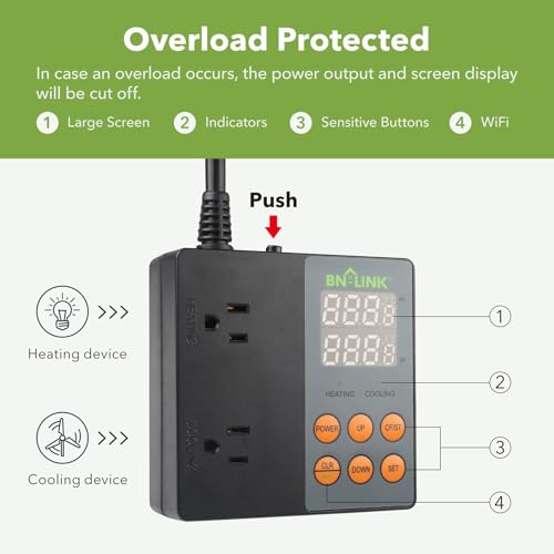 BN-LINK Smart WiFi Digital Temperature Controller Heating Cooling, Works with Alexa and Google Home. For Reptiles Aquarium Carboy Homebrew Breeding Fermenter Seed Germination °C/°F -40-176°F 15A/1875W - style: T9 WIFI