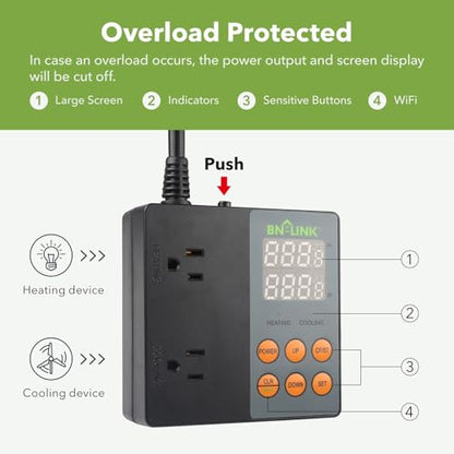 BN-LINK Smart WiFi Digital Temperature Controller Heating Cooling, Works with Alexa and Google Home. For Reptiles Aquarium Carboy Homebrew Breeding Fermenter Seed Germination °C/°F -40-176°F 15A/1875W - style: T9 WIFI