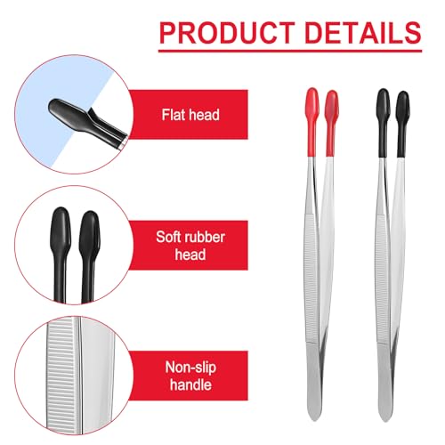 2PCS Rubber Tipped Tweezers Forceps Silicone Soft Tweezers Rubber Steel Forceps Pvc Coated Soft Jewelry Coin Stamp Tongs