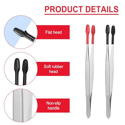 2PCS Rubber Tipped Tweezers Forceps Silicone Soft Tweezers Rubber Steel Forceps Pvc Coated Soft Jewelry Coin Stamp Tongs