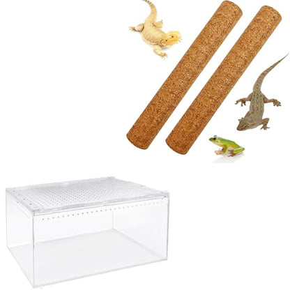 Reptile Terrarium Enclosure with Cork Branch for Reptiles Climbing Branches 2 Pack Natural Tree Frog Cork Wood Stick Crested Geckos Habitat Decor