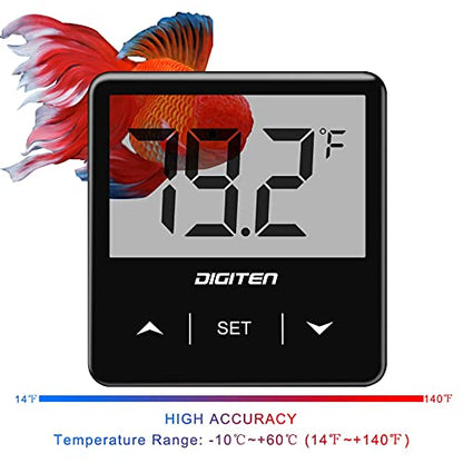 DIGITEN Aquarium Thermometer Digital Fish Tank Thermometer with Large LCD Display Stick On Water Terrarium Temperature Sensor Gauge for Reptiles Turtle Amphibians - color: Black