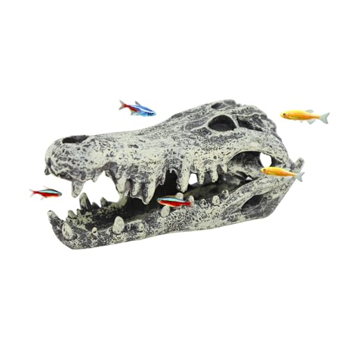 WishLotus Skull Aquarium Hides Decor, Resin Crocodile Fish Hideout for Little Shrimp Betta Goldfish and Reptiles (Crocodile Head) - color: Crocodile Head