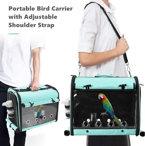 Bird Carrier Bag Bird Travel Cage with Stand, Lightweight Backpack for Parrot, Portable Bird Travel Bag, Pet Transparent Breathable Travel Cage, Green - size: Large-Green
