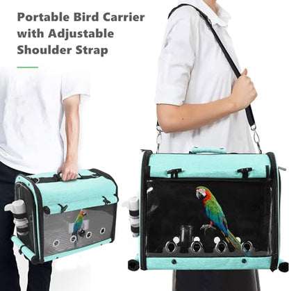 Bird Carrier Bag Bird Travel Cage with Stand, Lightweight Backpack for Parrot, Portable Bird Travel Bag, Pet Transparent Breathable Travel Cage, Green - size: Large-Green