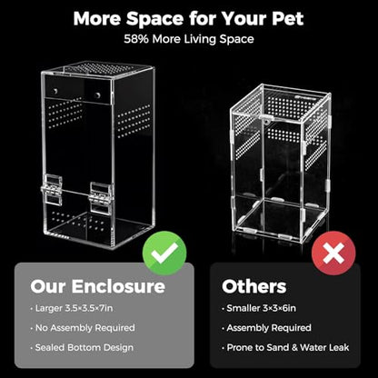 Jumping Spider Enclosure, Escape-Proof Transparent Acrylic Habitat with Magnetic Door, All-Side Ventilation Arboreal Tarantula Crib, Clear Reptile Tank for Praying Mantis & Insects, 3.5x3.5x7 in