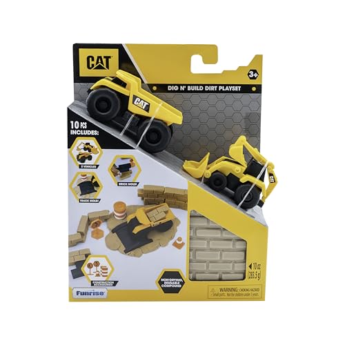 CAT Construction Toys, Dig N' Build Dirt Playset with 10 Oz of Compound, 2 Little Machine Vehicles, Ages 3+ - style: Dirt