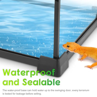 8"x8"x12" Reptile Terrarium, Single-Door Glass Arboreal Vivarium for Small Arboreal Lizards Such as Small Day Geckos, with Lock, Cable Port & Waterproof Deep Base Below Front Door