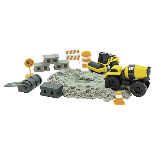 CAT Construction Toys, Dig N' Build Concrete Playset with 10 Oz of Compound, 2 Little Machine Vehicles, Ages 3+ - style: Concrete