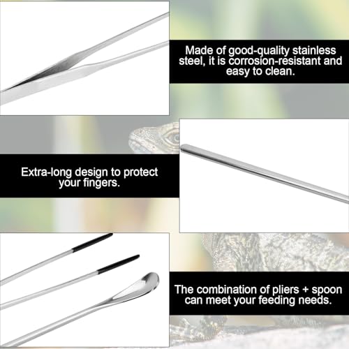 3pcs Reptile Feeding Tongs, Feeding Tweezers Straight Clip Curved Clip Spoon Long Tweezers for Terrarium Ball Python Tank Accessories for Protecting Fingers Lovers