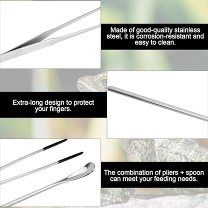 3pcs Reptile Feeding Tongs, Feeding Tweezers Straight Clip Curved Clip Spoon Long Tweezers for Terrarium Ball Python Tank Accessories for Protecting Fingers Lovers