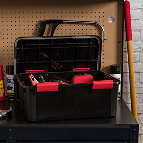 IRIS USA WeatherPro 31 Qt Storage Bins with Lids, 6 Pack, BPA-Free Plastic Gasket Box with Tight Latch and Seal, Stackable Nestable Tote Tub - Black/Red - size: 31 Qt. - 6 Pack